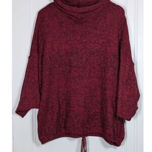 J. JILL Pure Jill Kimono Sweater Cowl Neck Pocket Drawcord Cotton Cashmere Sz L